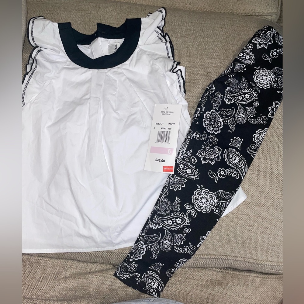 NWT Rare Editions girls black and white two piece set